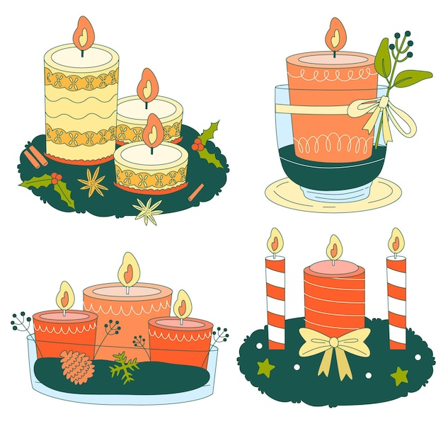Colección velas navideñas dibujadas a mano