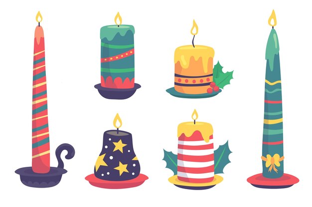 Colección velas navideñas dibujadas a mano