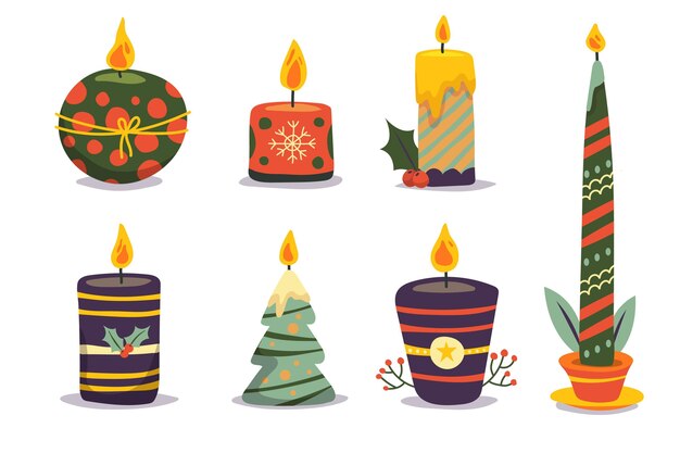 Colección velas navideñas dibujadas a mano