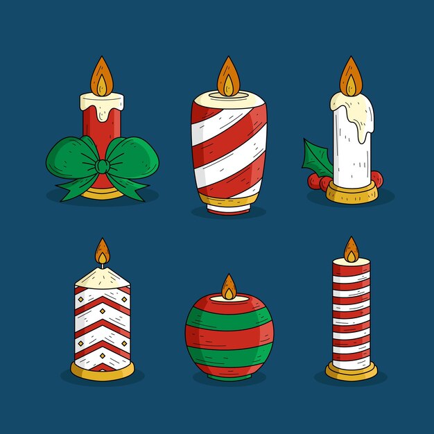 Colección velas navideñas dibujadas a mano