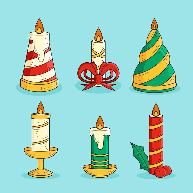 Colección velas navideñas dibujadas a mano