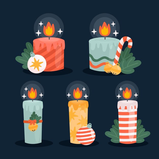Colección velas navideñas dibujadas a mano