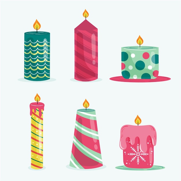Colección velas navideñas dibujadas a mano