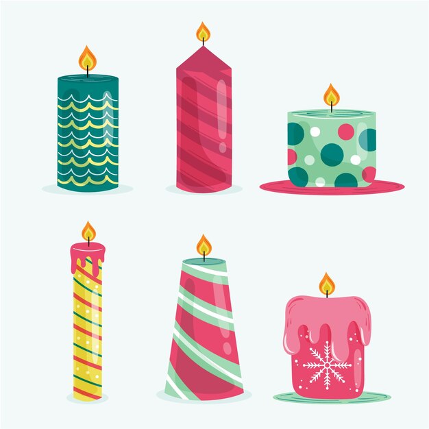 Colección velas navideñas dibujadas a mano