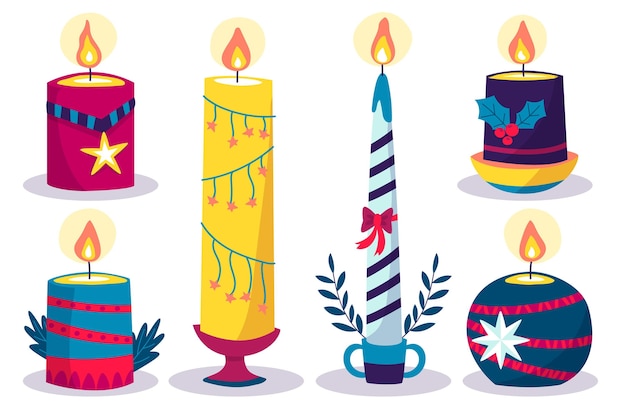Colección velas navideñas dibujadas a mano