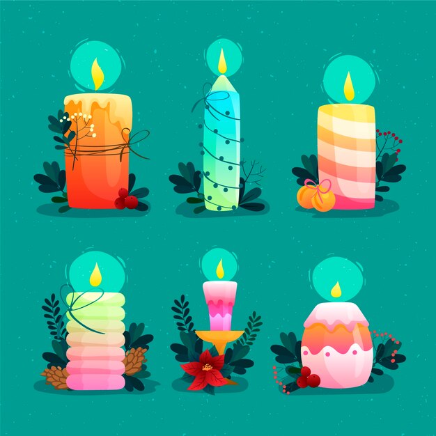 Colección velas navideñas dibujadas a mano