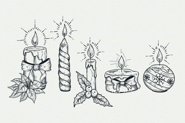 Colección velas navideñas dibujadas a mano