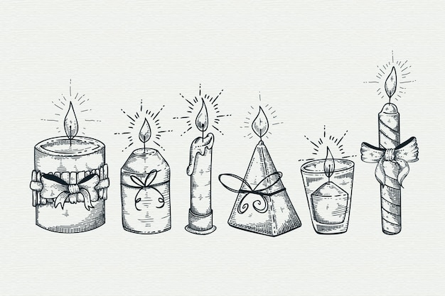 Colección velas navideñas dibujadas a mano