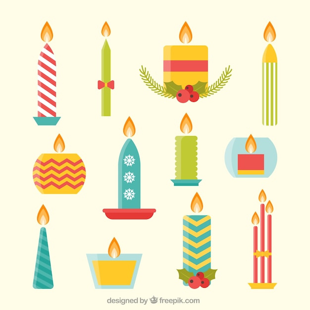 Vector gratuito colección de velas navideñas en diseño plano