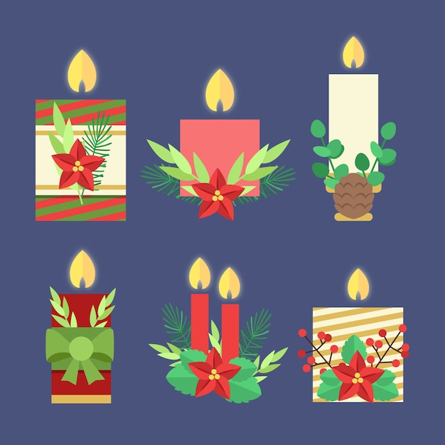 Colección de velas navideñas de diseño plano