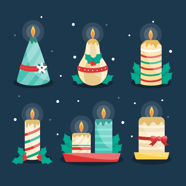 Colección de velas navideñas de diseño plano