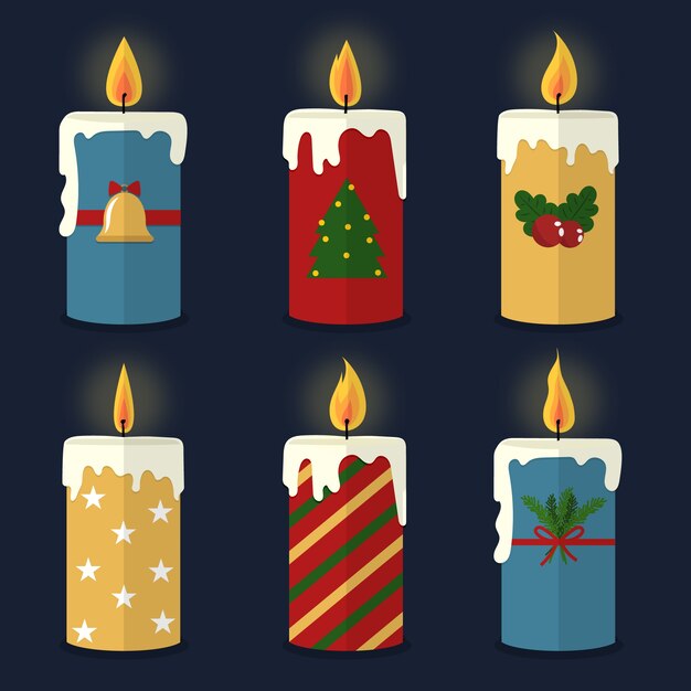 Colección de velas navideñas de diseño plano