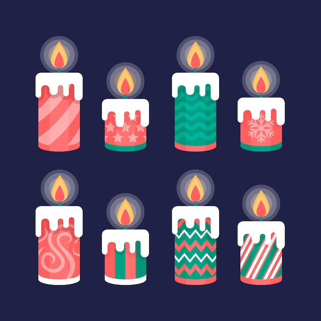 Colección de velas navideñas de diseño plano