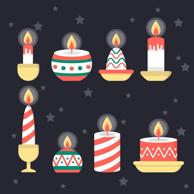 Colección de velas navideñas de diseño plano