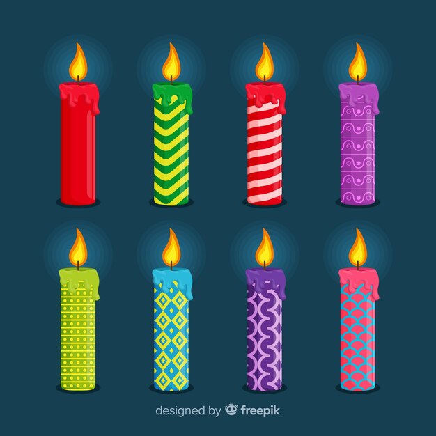 Colección de velas navideñas de diseño plano