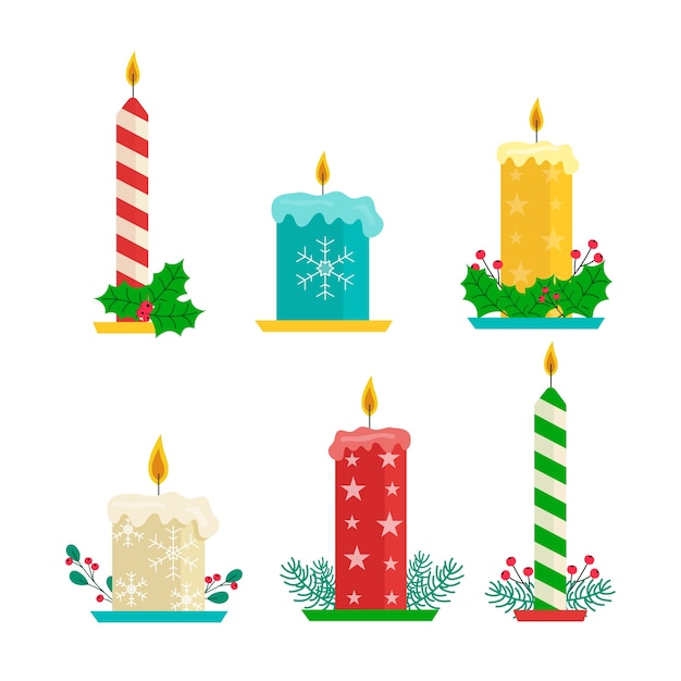 Colección de velas navideñas de diseño plano