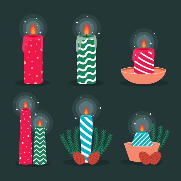 Colección de velas navideñas en diseño plano
