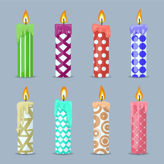 Colección de velas navideñas en diseño plano