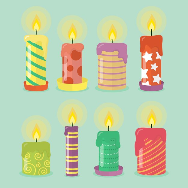 Colección de velas navideñas en diseño plano