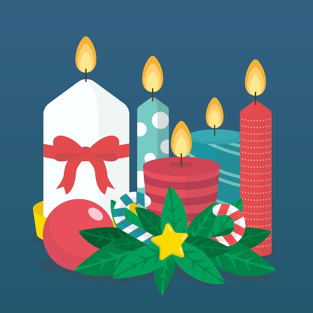 Vector gratuito colección de velas navideñas en diseño plano