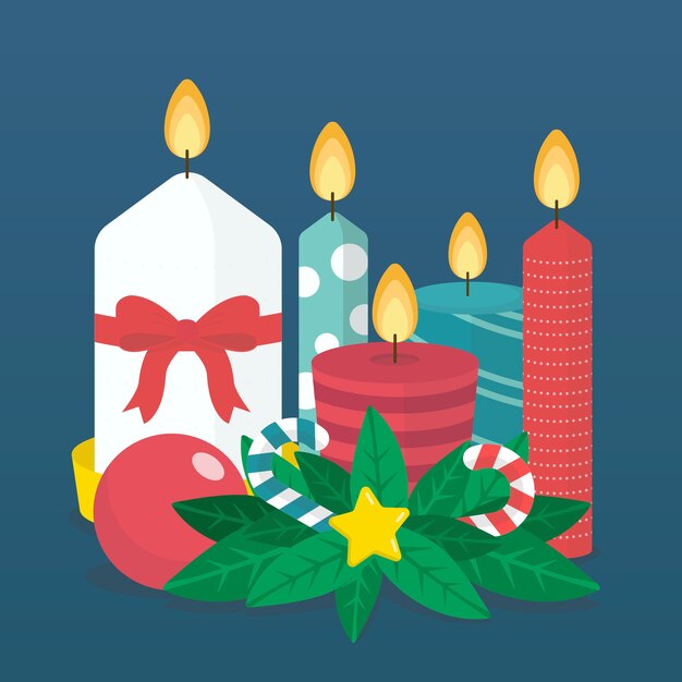 Colección de velas navideñas en diseño plano