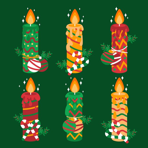 Colección de velas navideñas de diseño plano