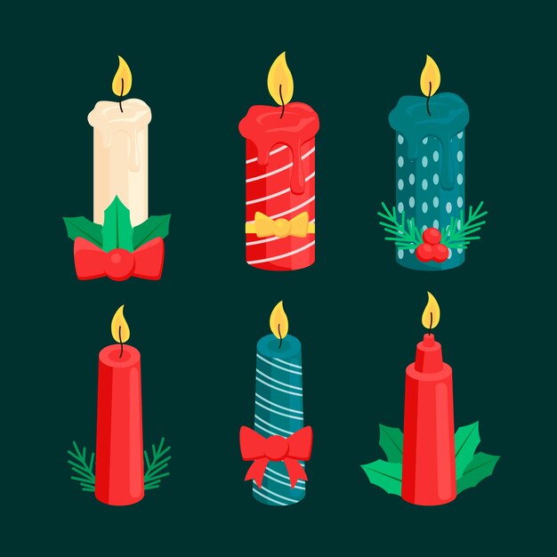 Colección de velas navideñas en diseño plano