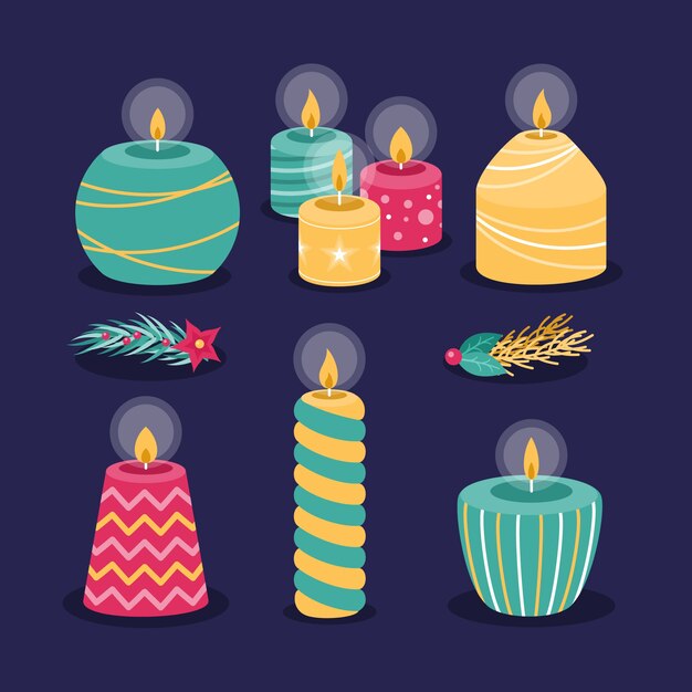 Vector gratuito colección de velas navideñas en diseño plano