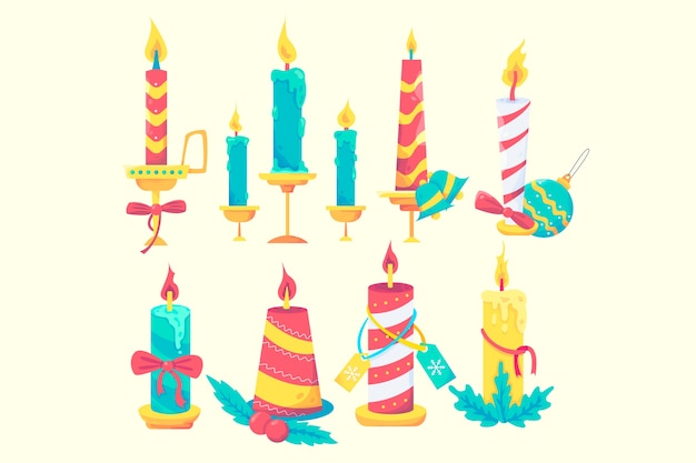 Vector gratuito colección de velas navideñas en diseño plano