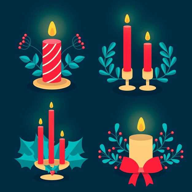 Colección de velas navideñas en diseño plano