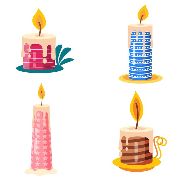 Colección de velas navideñas en diseño plano