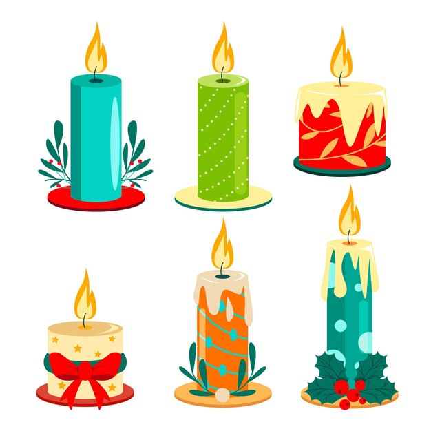 Colección de velas navideñas de diseño plano