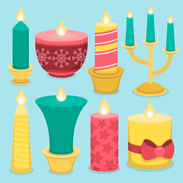 Colección de velas navideñas de diseño plano