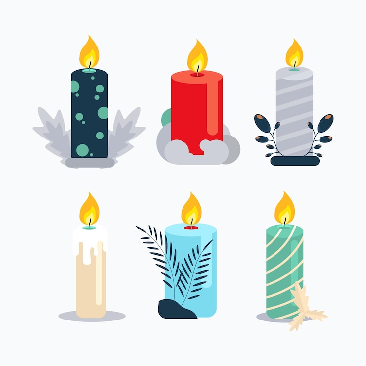 Vector gratuito colección de velas navideñas en diseño plano