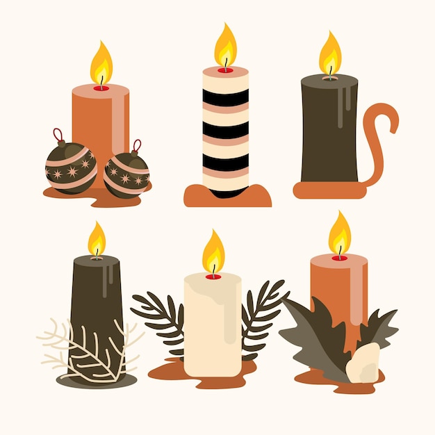 Colección de velas navideñas en diseño plano