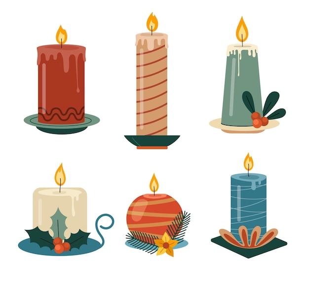 Colección de velas navideñas de diseño plano