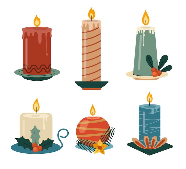 Vector gratuito colección de velas navideñas de diseño plano