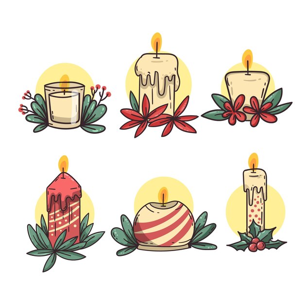 Colección de velas navideñas de diseño plano