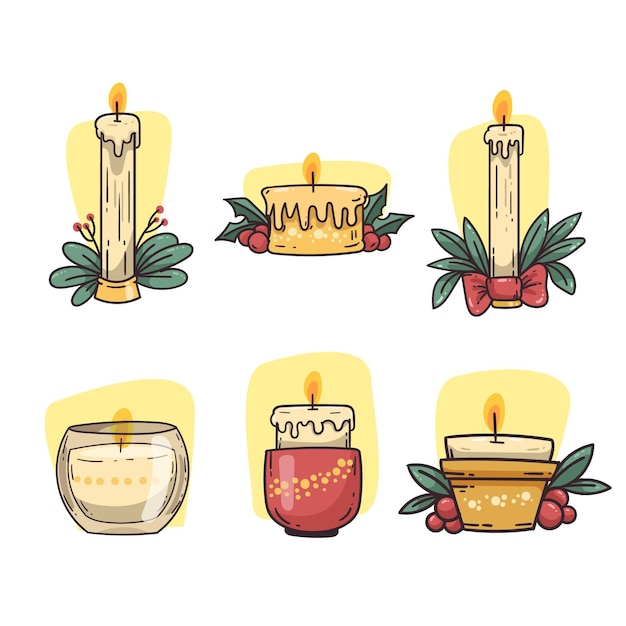 Vector gratuito colección de velas navideñas de diseño plano