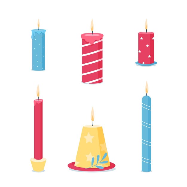 Colección de velas navideñas de diseño plano