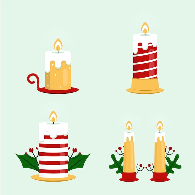 Colección de velas navideñas de diseño plano