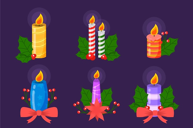 Colección de velas navideñas en diseño plano