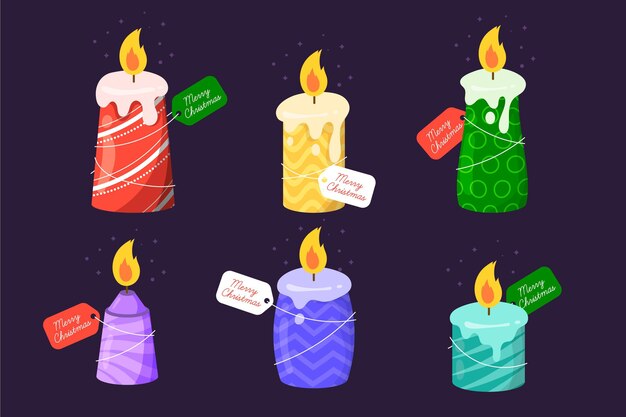Colección de velas navideñas en diseño plano