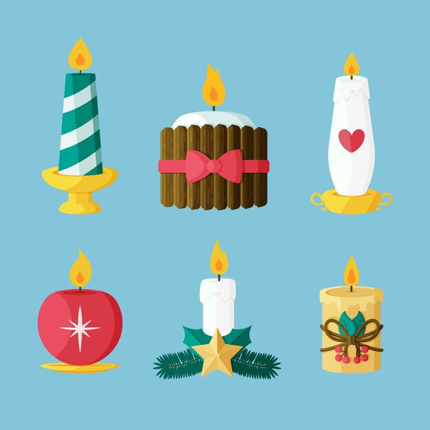 Colección de velas navideñas en diseño plano
