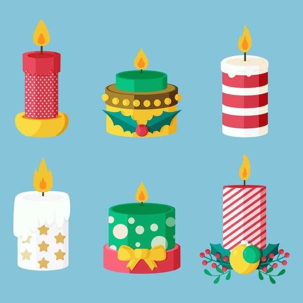 Colección de velas navideñas en diseño plano