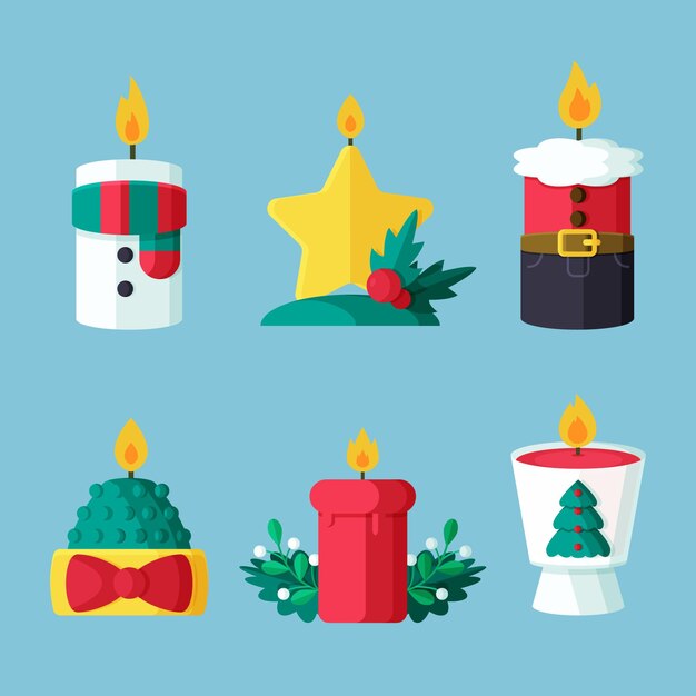 Colección de velas navideñas en diseño plano