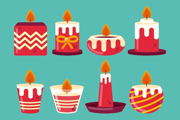 Vector gratuito colección de velas navideñas en diseño plano