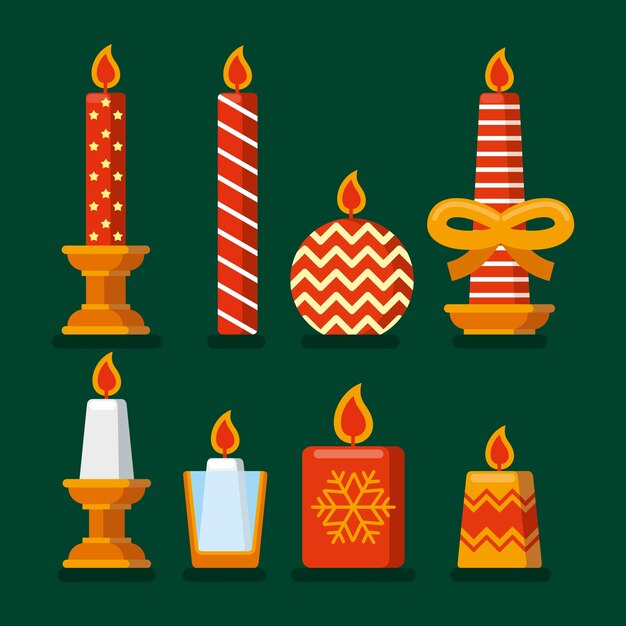 Colección de velas navideñas en diseño plano