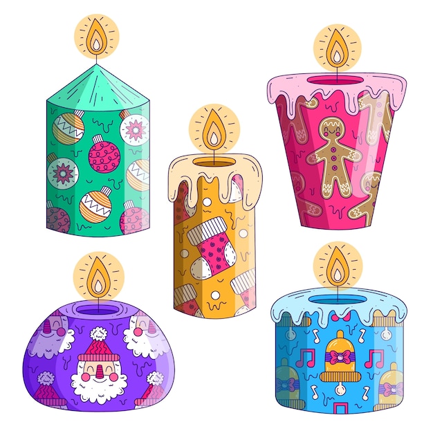 Colección de velas navideñas en diseño plano