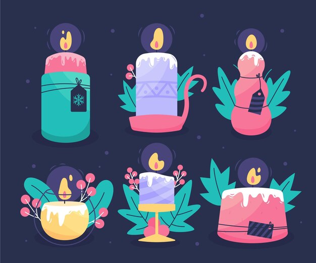 Colección de velas navideñas de diseño plano